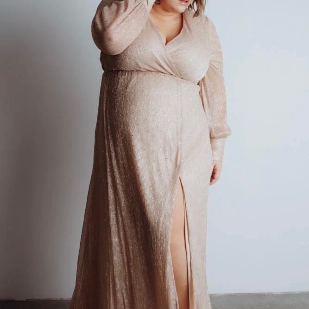 Champagne sparkle long sleeve gown